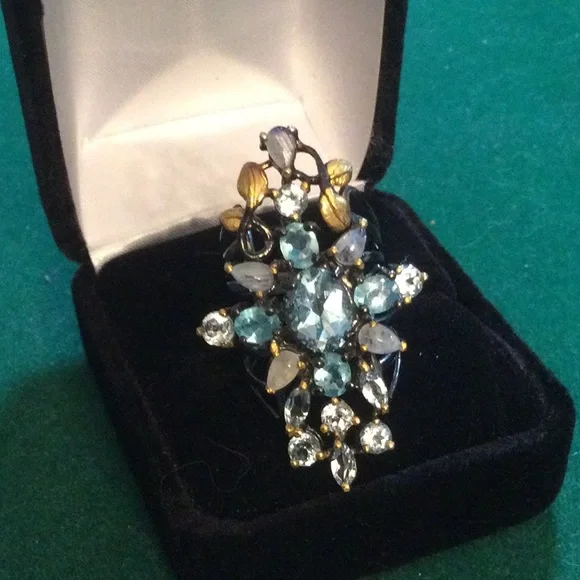 Awesome Genuine Blue Topaz & Moonstone Ring